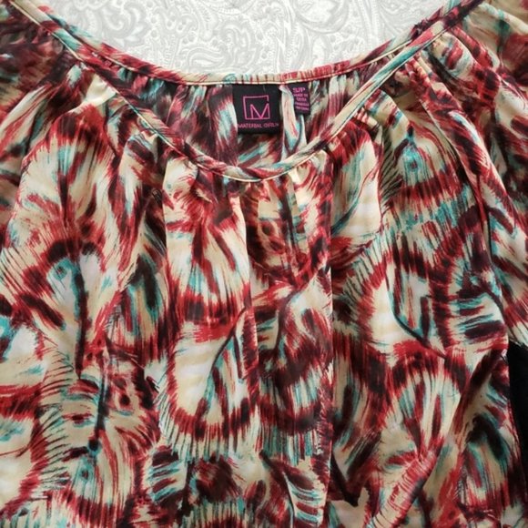 Leaf Print Boho Sheer Bat Wing Shirt - Picture 5 of 7